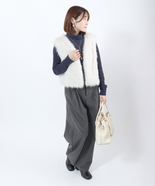 ベスト ジレ ミックスシャギーフェイクファー ショート丈ベスト