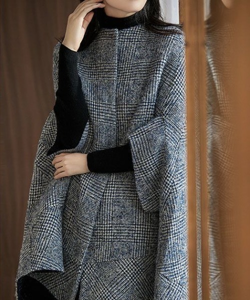 deux amour コート アウター グレンチェックケープ風ガウンコート