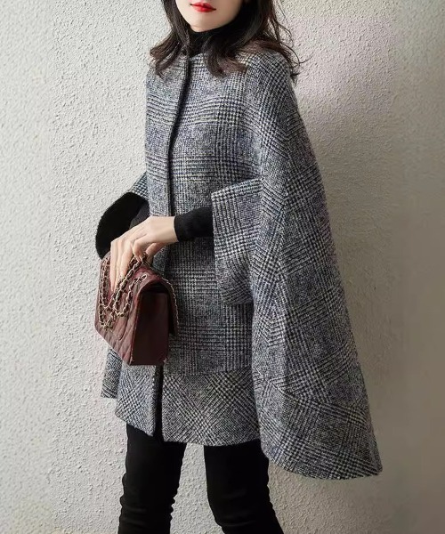 deux amour コート アウター グレンチェックケープ風ガウンコート