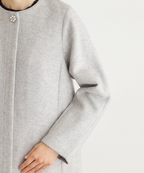 ローラ アシュレイ（LAURA ASHLEY）/【ウール混／ビジューボタン】ミドル丈コート LAURA ASHLEY（ローラアシュレイ） ノーカラーコート コート 「ウール