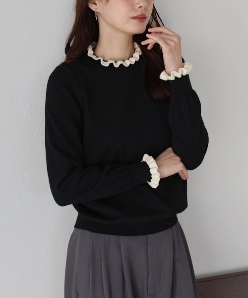 BLUEEAST（ブルーイースト） ニット セーター 配色フリルハイネック