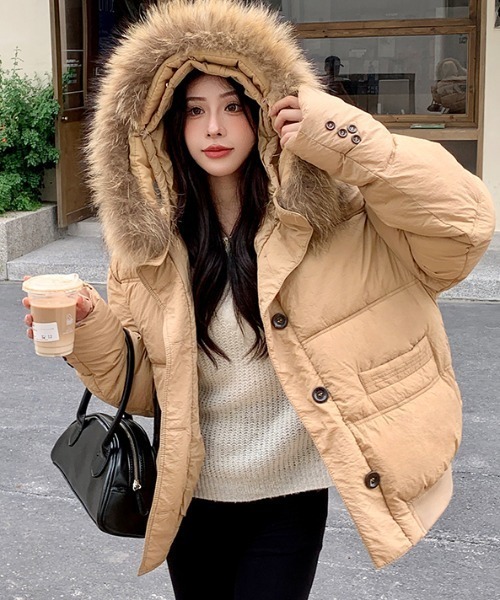 FAVORITO ブルゾン アウター ファーフード付きジップスジャケット