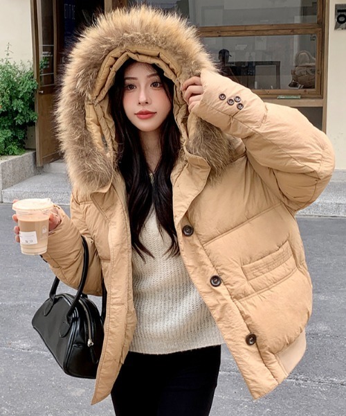 FAVORITO ブルゾン アウター ファーフード付きジップスジャケット