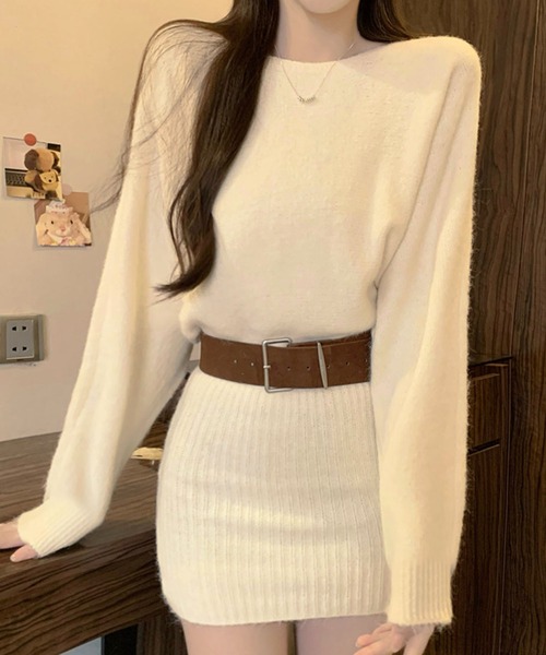 ワンピース ベルト付きニットミニワンピース : ZOZOTOWN Yahoo!店