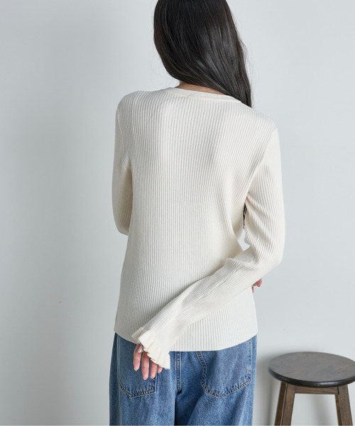 美品☆近年モデル☆ ANAYI アナイ フリル リブニット カーディガン グレー THE Yon カーディガン フリルデザインリブニットカーディガン