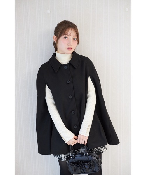 新品　emmi 中綿ベスト付きポンチョコート 　黒　定価38500円 tocco closet（トッコ クローゼット） ポンチョ 「ZOZO限定」襟付き