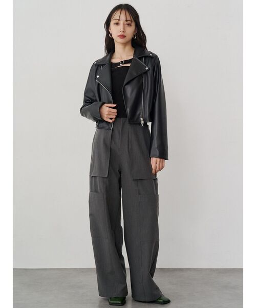 新品同様　MURUA　ショートライダースジャケット　F　ブラック MURUA ショートライダースジャケット（ブラック） -ファッション通販