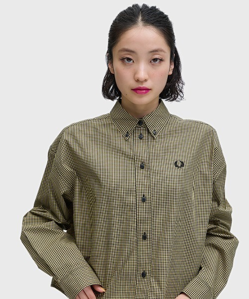 FRED PERRY チェッカーフラグ柄 長袖シャツ L FRED PERRY（フレッドペリー） ブラウス シャツ Chequerboard Shirt