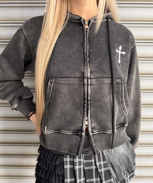 SPOTパーカー パーカー クロスショートジップパーカー レディース メンズ : ZOZOTOWN