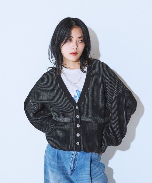 「JEANASIS」 ニットカーディガン FREE グレー レディース_画像3