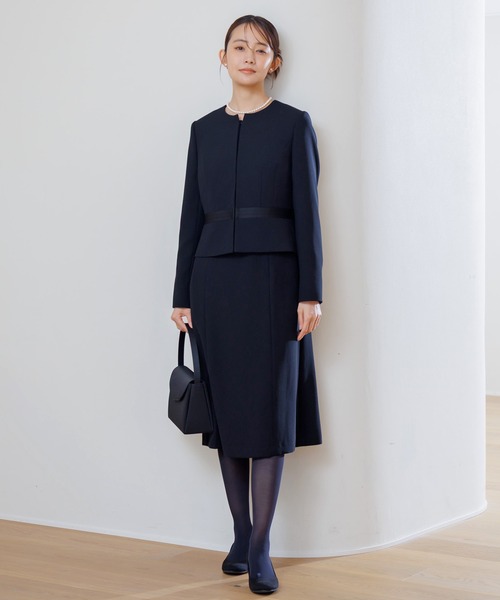 セレモニースーツ セットアップ 「喪服・礼服」「洗える」ブラックフォーマル アンサンブル/ジャケット+ワンピース レディースの画像