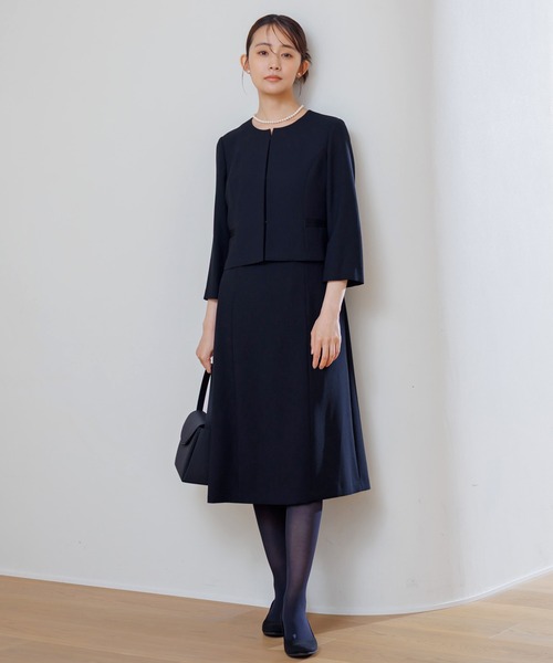 セレモニースーツ セットアップ 「喪服・礼服」「洗える」ブラックフォーマル アンサンブル/ジャケット+ワンピース レディースの画像