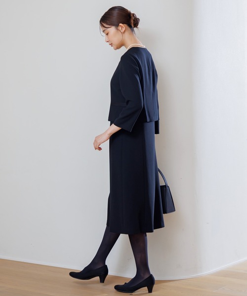 セレモニースーツ セットアップ 「喪服・礼服」「洗える」ブラックフォーマル アンサンブル/ジャケット+ワンピース レディースの画像