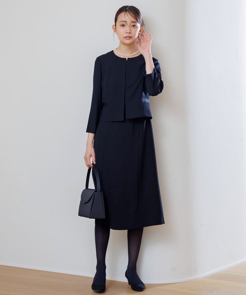 セレモニースーツ セットアップ 「喪服・礼服」「洗える」ブラックフォーマル アンサンブル/ジャケット+ワンピース レディースの画像