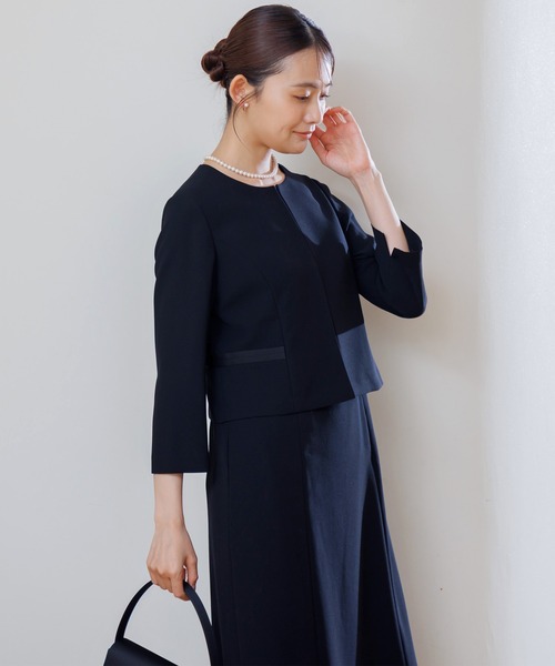 セレモニースーツ セットアップ 「喪服・礼服」「洗える」ブラックフォーマル アンサンブル/ジャケット+ワンピース レディースの画像