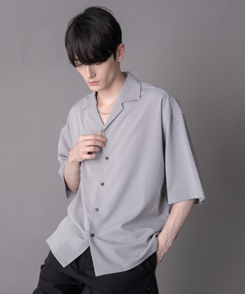 BROWNY 七分袖 シャツ BROWNY/クレープオープンカラーシャツ メンズ