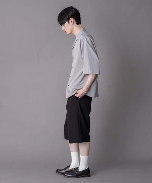 BROWNY 七分袖 シャツ BROWNY/クレープオープンカラーシャツ メンズ