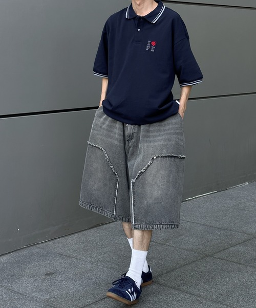 「Perushu」 半袖ポロシャツ LARGE ネイビー メンズ_画像9