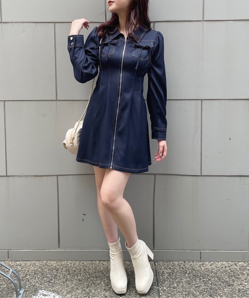「one way」 長袖ワンピース FREE ブラック レディース_画像6