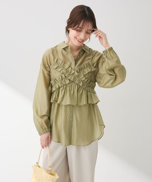 「Green Parks」 長袖シャツ FREE チャコールグレー レディース_画像2