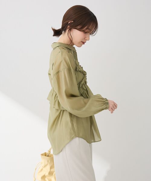 「Green Parks」 長袖シャツ FREE チャコールグレー レディース_画像7