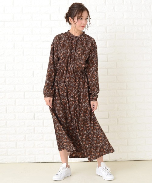 登場! Lace Ladies ワンピース 花柄フレア 長袖ロングワンピース ワンピース