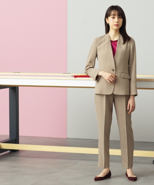 46 割引グレー ダークベージュ S レディース Sサイズ相当 M レディース Mサイズ相当 L レディース Lサイズ相当 Ll レディース Xlサイズ相当 ランキング上位のプレゼント スーツ ジャケット 洗えるvノーカラー1釦ジャケット ツイル無地 スーツ