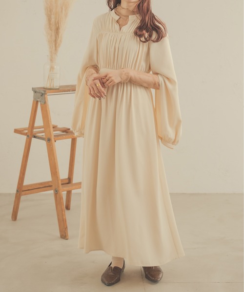 バッジェリー ミシュカ 2way パール ボリュームスリーブ ドレス ワンピース Ambre Neige（アンブルネージュ） ワンピース 2WAYギャザーオープン