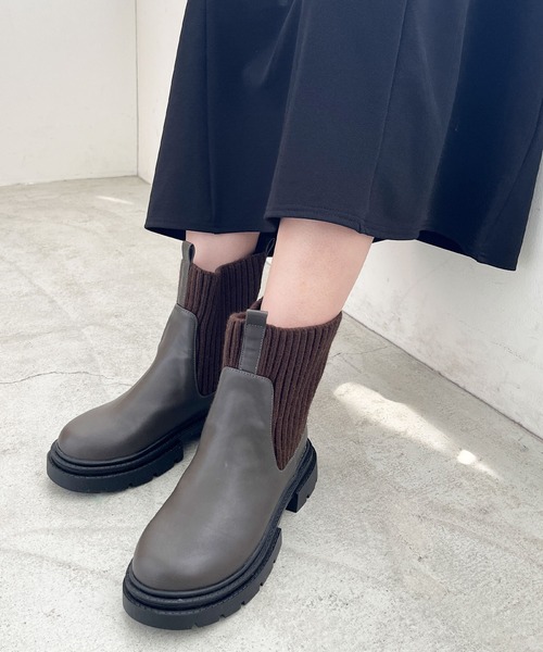 PG♡リブニットショートブーツ22.5 GeeRA（ジーラ） ブーツ リブニットソックスブーツ レディース