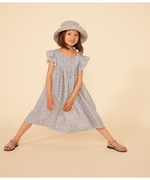 PETIT BATEAU ワンピース ダブルガーゼフラワープリント