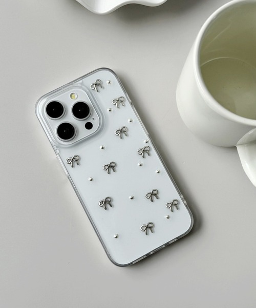 モバイルケース 「 Jelly moo / ジェリームー 」 ミニリボン スタッズ iPhone ケース ( 13 / 13pro / 14