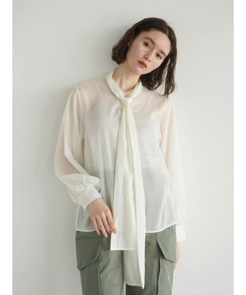 ブラウス シャツ Sheer bow tie blouse レディース FIKA. ブラウス シャツ Sheer bow tie blouse レディース