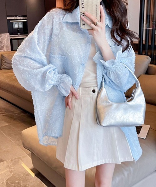 ブラウス シャツ シアーダブルクロスブラウス レディース 楽天市場】立体柄シアーシャツブラウス シャツ ブラウス
