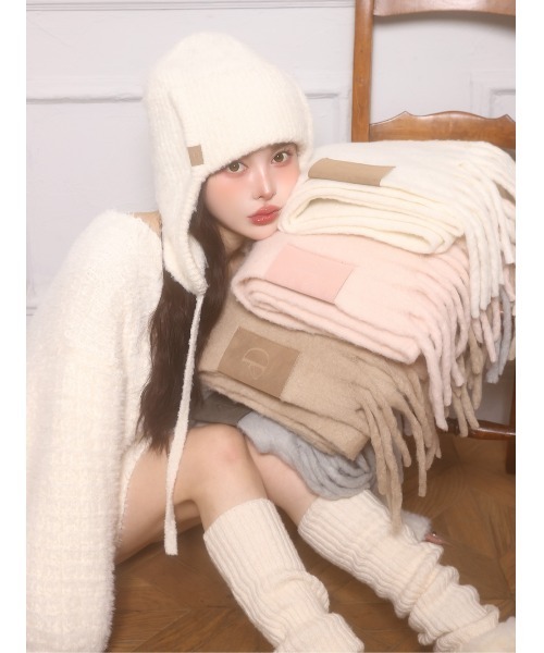 ダーリッチ　ニットフライトキャップ　アイボリー Darich ニット帽 ニットキャップ レザータグパッチフライト