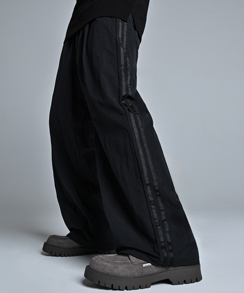ブラック トラックワイドパンツ old  ADRER（アドラー） ワイドパンツ パンツ line track wide slacks