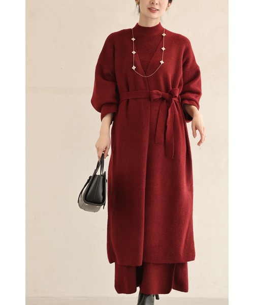 cawaii カーディガン シックな赤のトップスとスカートとベルト付き