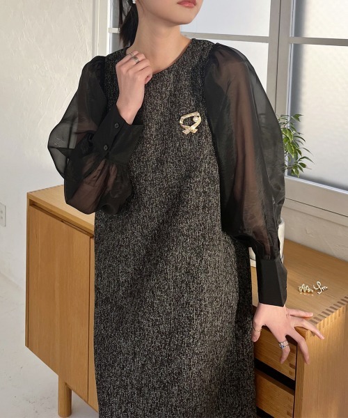 ワンピース ツイード調 異素材切替ロングワンピース : ZOZOTOWN Yahoo