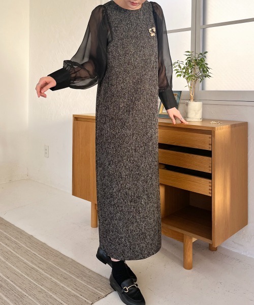 ワンピース ツイード調 異素材切替ロングワンピース : ZOZOTOWN Yahoo