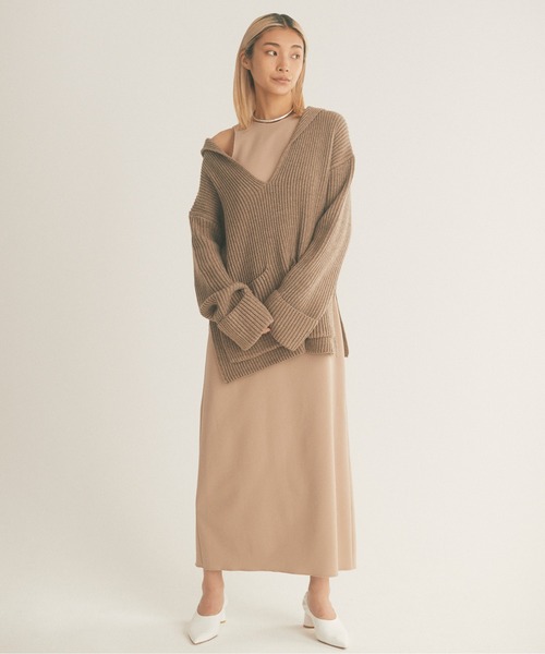 「GALLARDAGALANTE」 Vネックニット FREE モカ レディース_画像5