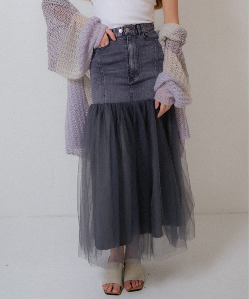専用　Tulle Combo Skirt　デニム　スカート PRANK PROJECT - 【残り一点】Tulle Combo Skirt | ACRMTSM