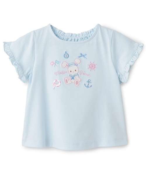 ぷく!!!!!!mezzo piano うさぎアップリケ　半袖Tシャツ うさぎアップリケ 半袖Tシャツ(80cm サックス): ベビー