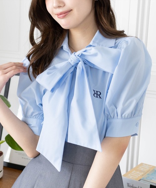 clear ブラウス シャツ ビッグリボンワンポイント刺繍半袖ブラウス
