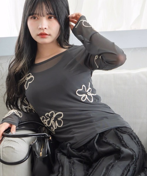 ブラウス シャツ Effie flowerシアートップス レディース セール】エイミーイストワール eimy istoire Effie flowerシアー