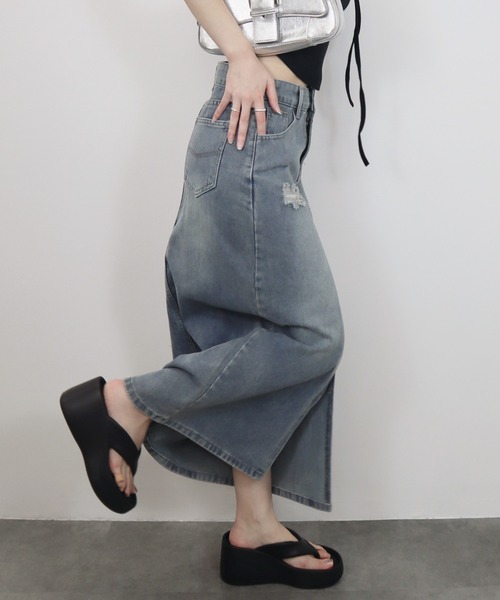 Reurie'（レウリィ） スカート ダメージデニムスカート／damage denim