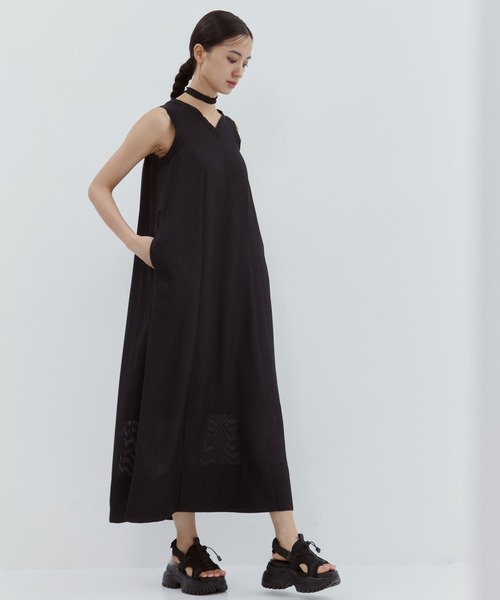 ワンピース 「STUDIOUS/ステュディオス」「チョーカー⇔ベルト2WAYワンピ」V Neck Sleeveless Mesh Dress/Vネックスリーブレスメッシュドレス/ウォッシャ…