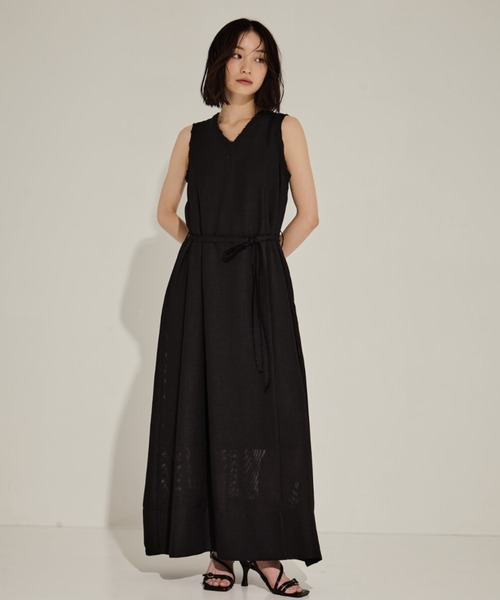 ワンピース 「STUDIOUS/ステュディオス」「チョーカー⇔ベルト2WAYワンピ」V Neck Sleeveless Mesh Dress/Vネックスリーブレスメッシュドレス/ウォッシャ…