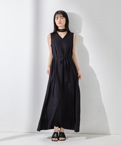 ワンピース 「STUDIOUS/ステュディオス」「チョーカー⇔ベルト2WAYワンピ」V Neck Sleeveless Mesh Dress/Vネックスリーブレスメッシュドレス/ウォッシャ…