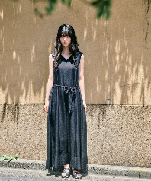 ワンピース 「STUDIOUS/ステュディオス」「チョーカー⇔ベルト2WAYワンピ」V Neck Sleeveless Mesh Dress/Vネックスリーブレスメッシュドレス/ウォッシャ…