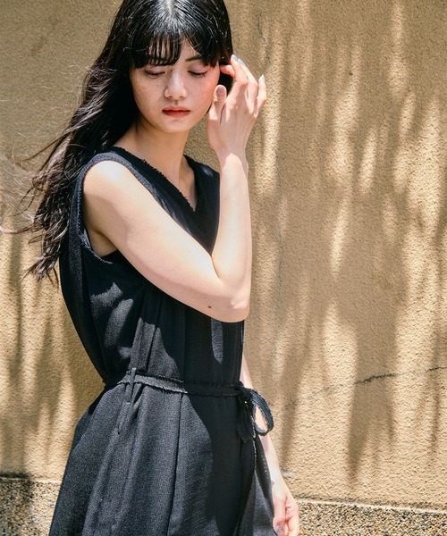 ワンピース 「STUDIOUS/ステュディオス」「チョーカー⇔ベルト2WAYワンピ」V Neck Sleeveless Mesh Dress/Vネックスリーブレスメッシュドレス/ウォッシャ…