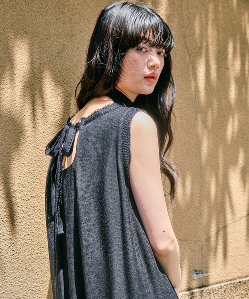 ワンピース 「STUDIOUS/ステュディオス」「チョーカー⇔ベルト2WAYワンピ」V Neck Sleeveless Mesh Dress/Vネックスリーブレスメッシュドレス/ウォッシャ…